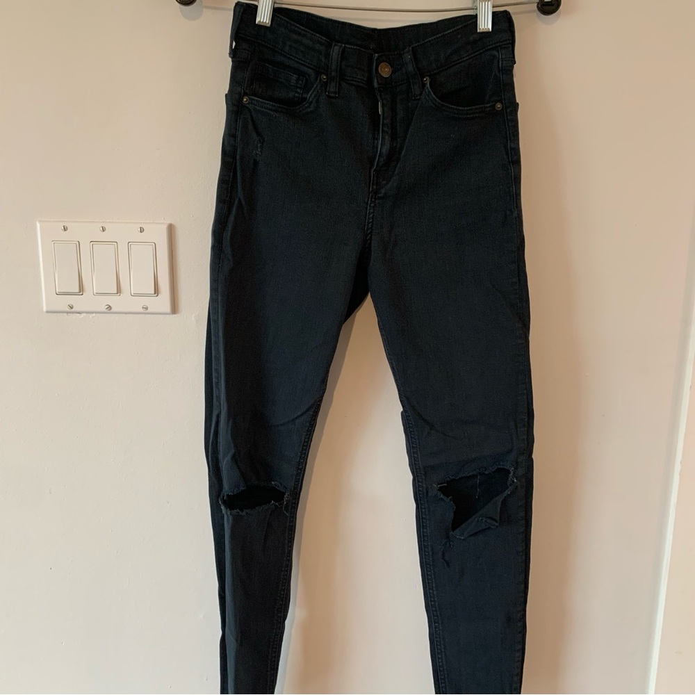 Topshop Moro Black Denim Distressed Jeans Skinny Women’s 28 x 32